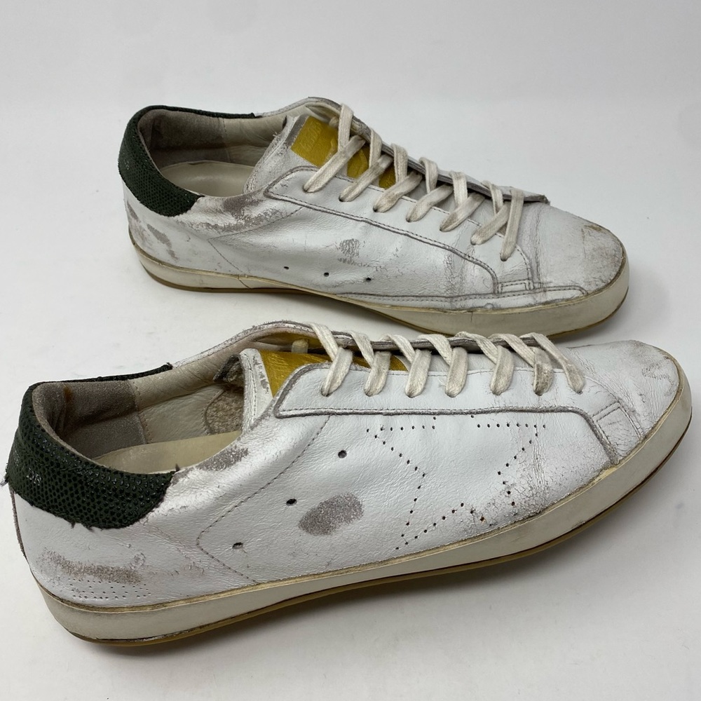 Golden Goose White and Green Sneakers